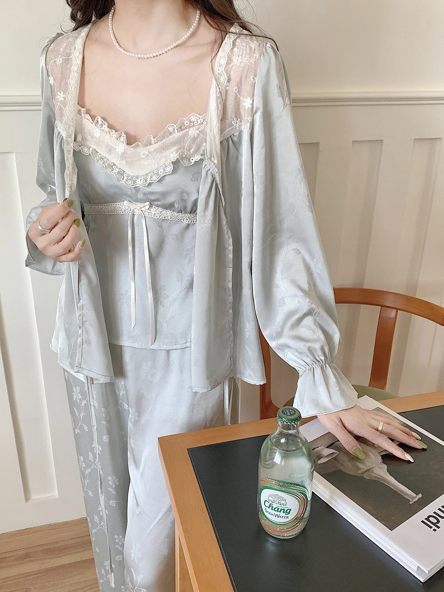 Floral Whisper 3-Piece Blue Loungewear Set