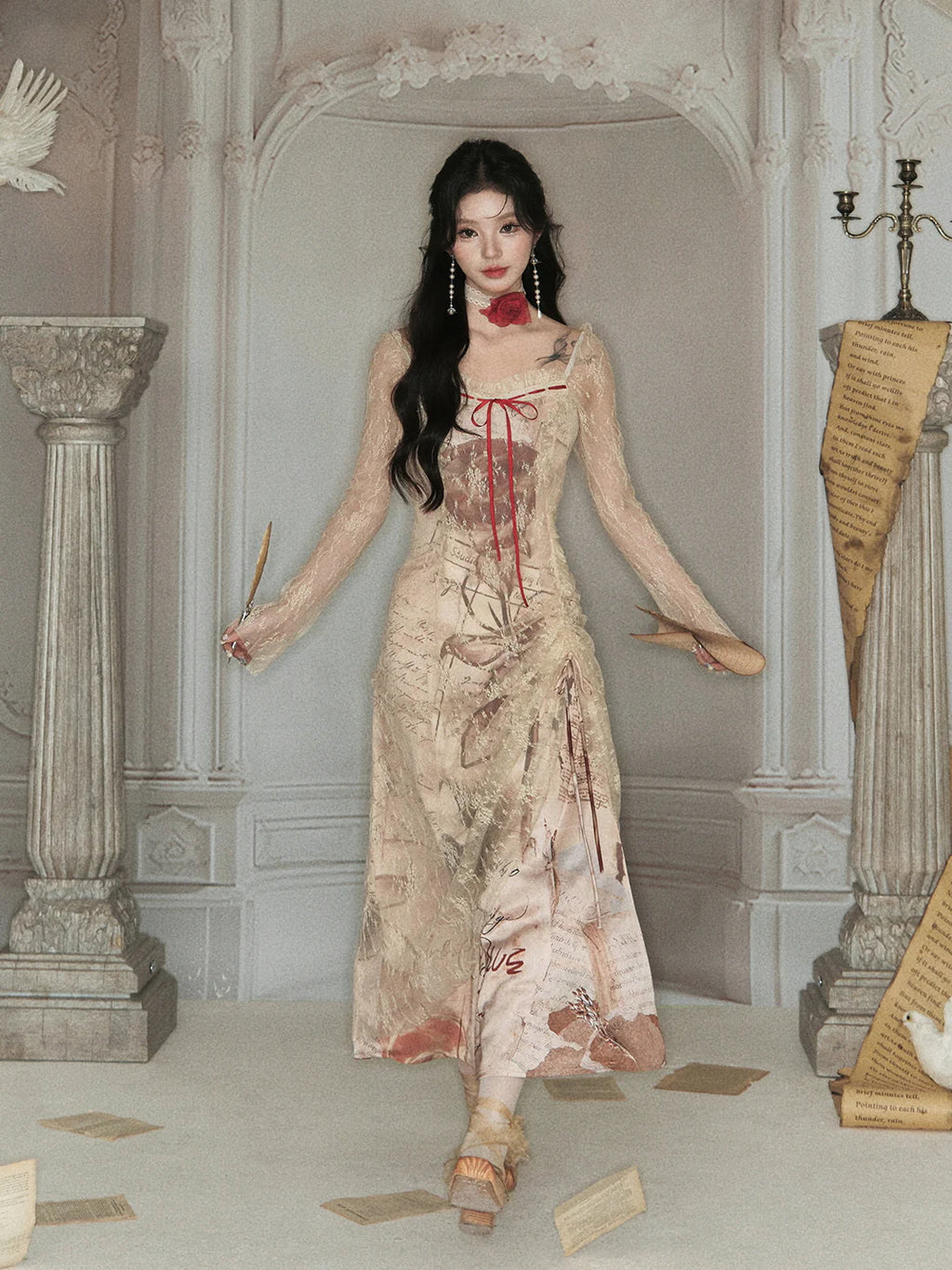 Vintage Manuscript Lace Dress