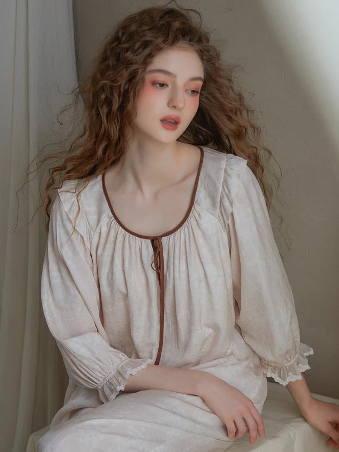 Vintage Ruffled Lace Trim Pajama Set