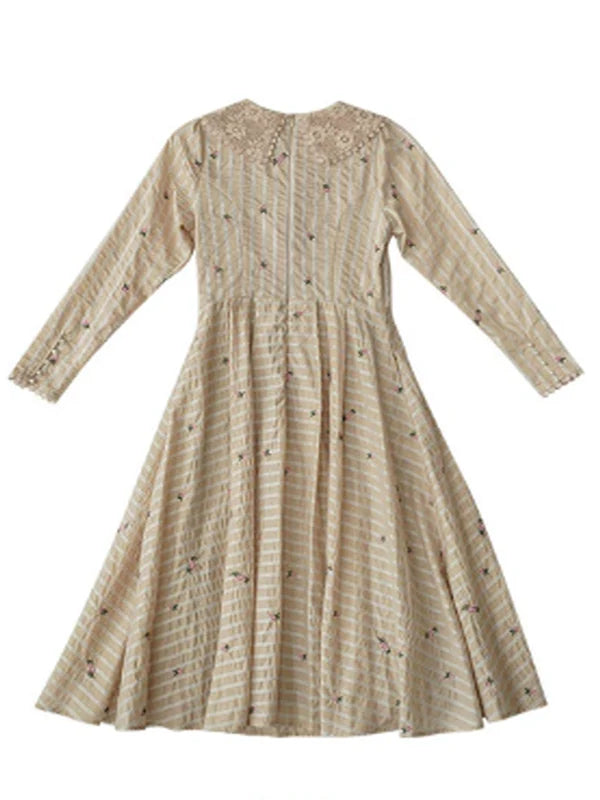 Beige Harmony of Lace Check Dress