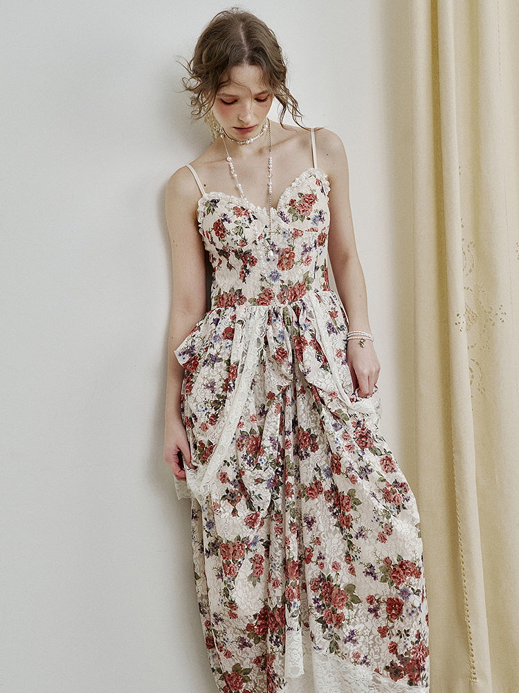 Fairytale Rose Draped Lace Dress