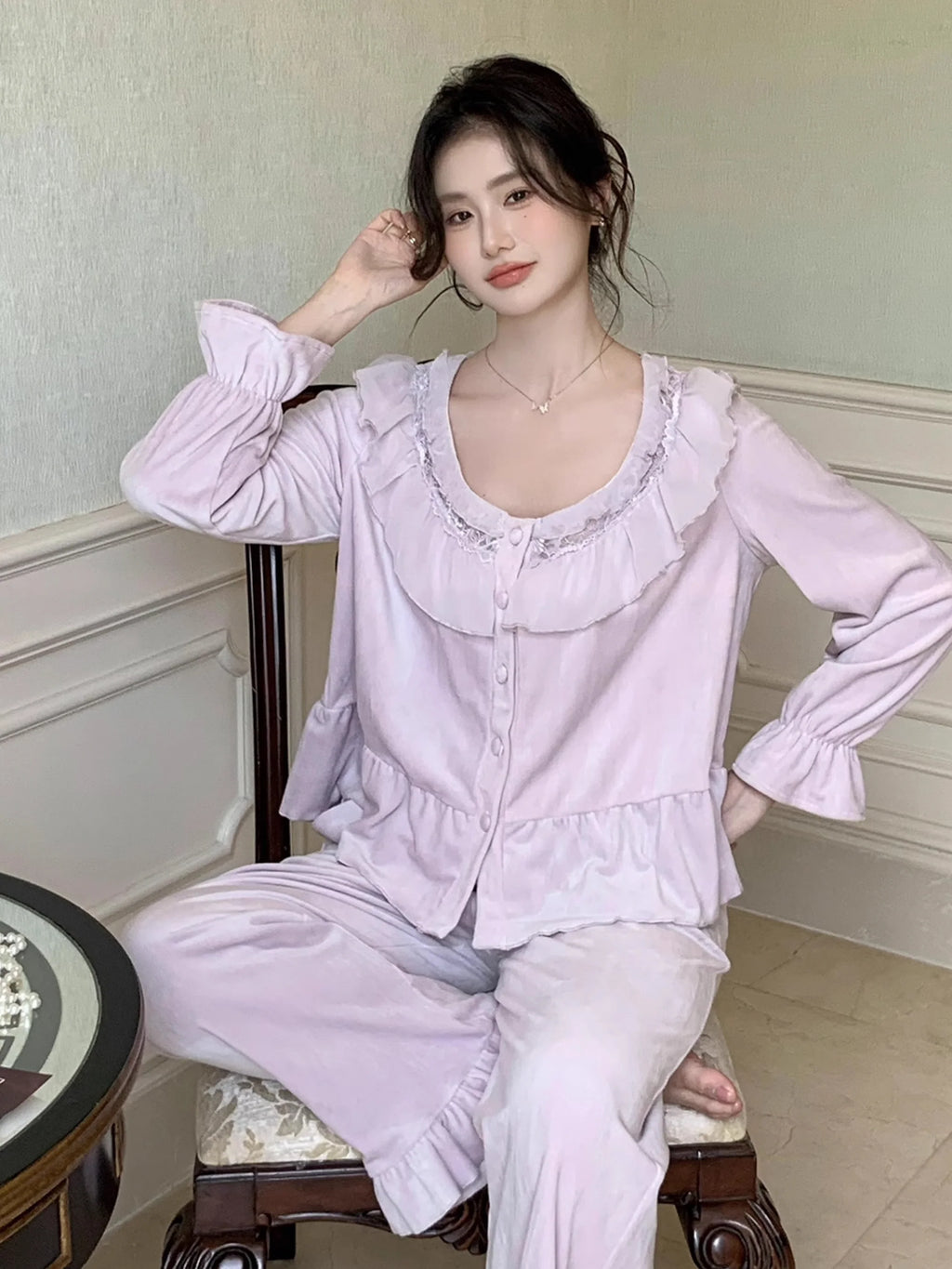 Dreamy Velvet Ruffle Pajama Set