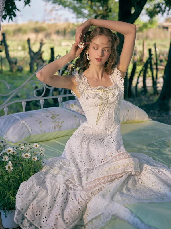 Lime Ribbon Fantasy White Dress