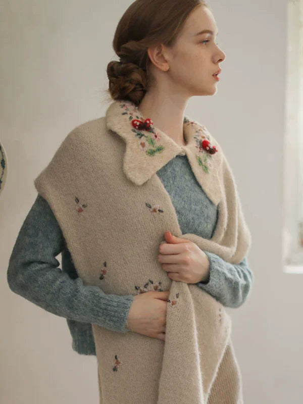 Floral-Collared Alpaca Sweater