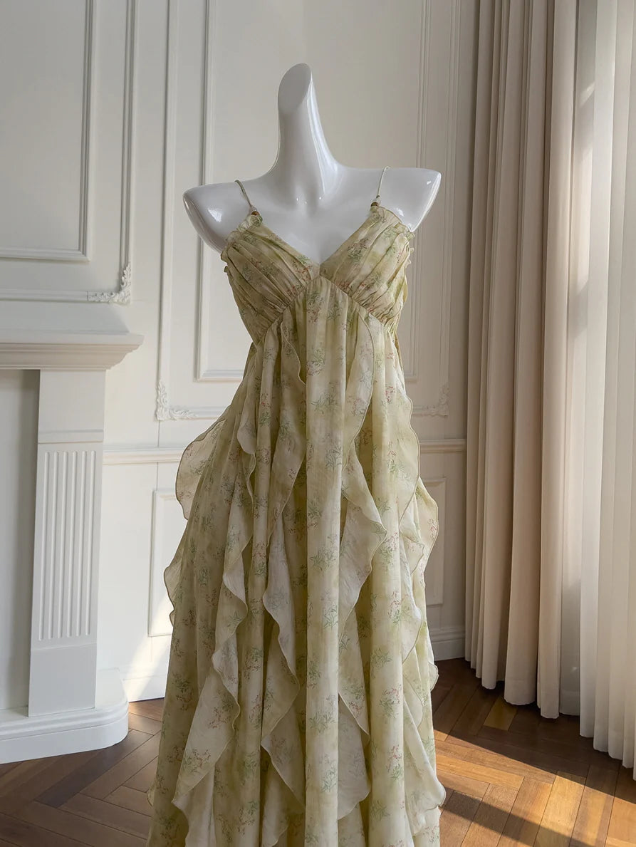 Golden Meadow Ruffle Floral Dress