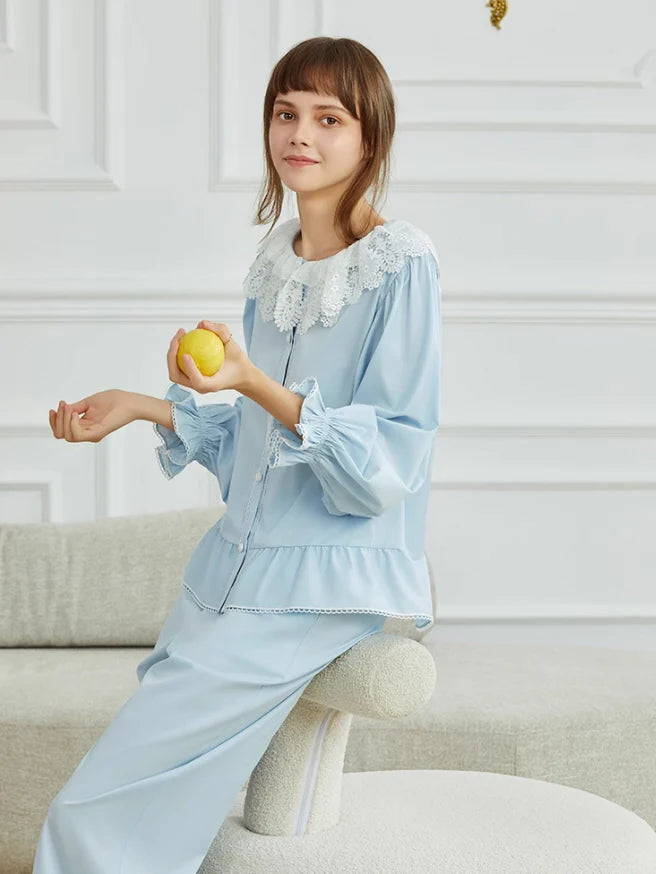 Vintage Lace Collar Cotton Loungewear