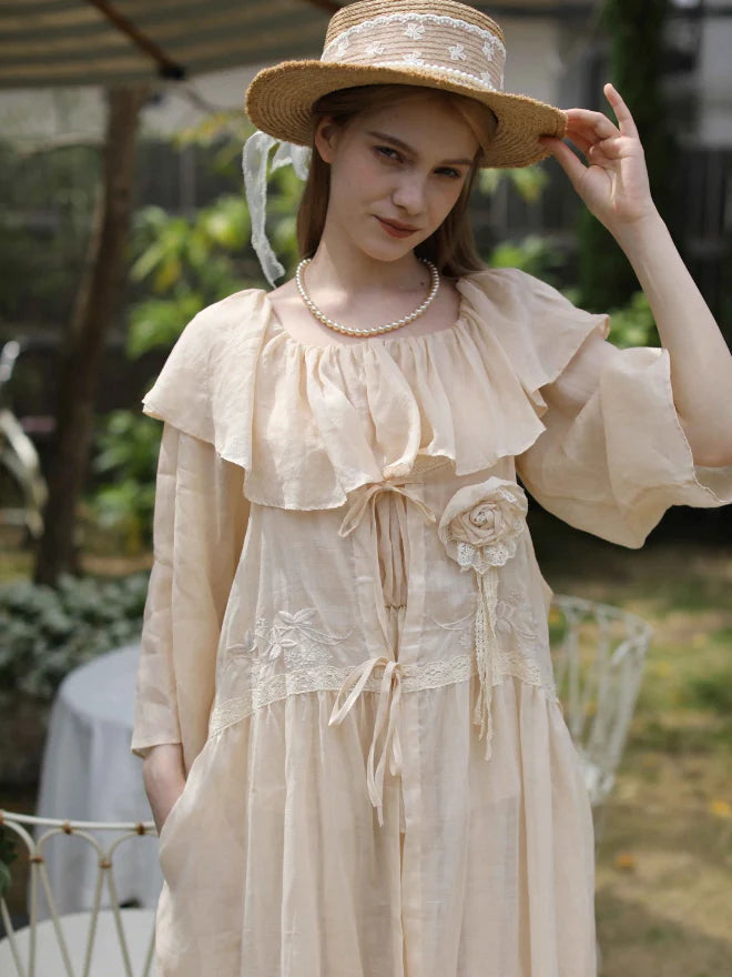 Cottage Bloom Embroidered Cotton Slip Dress