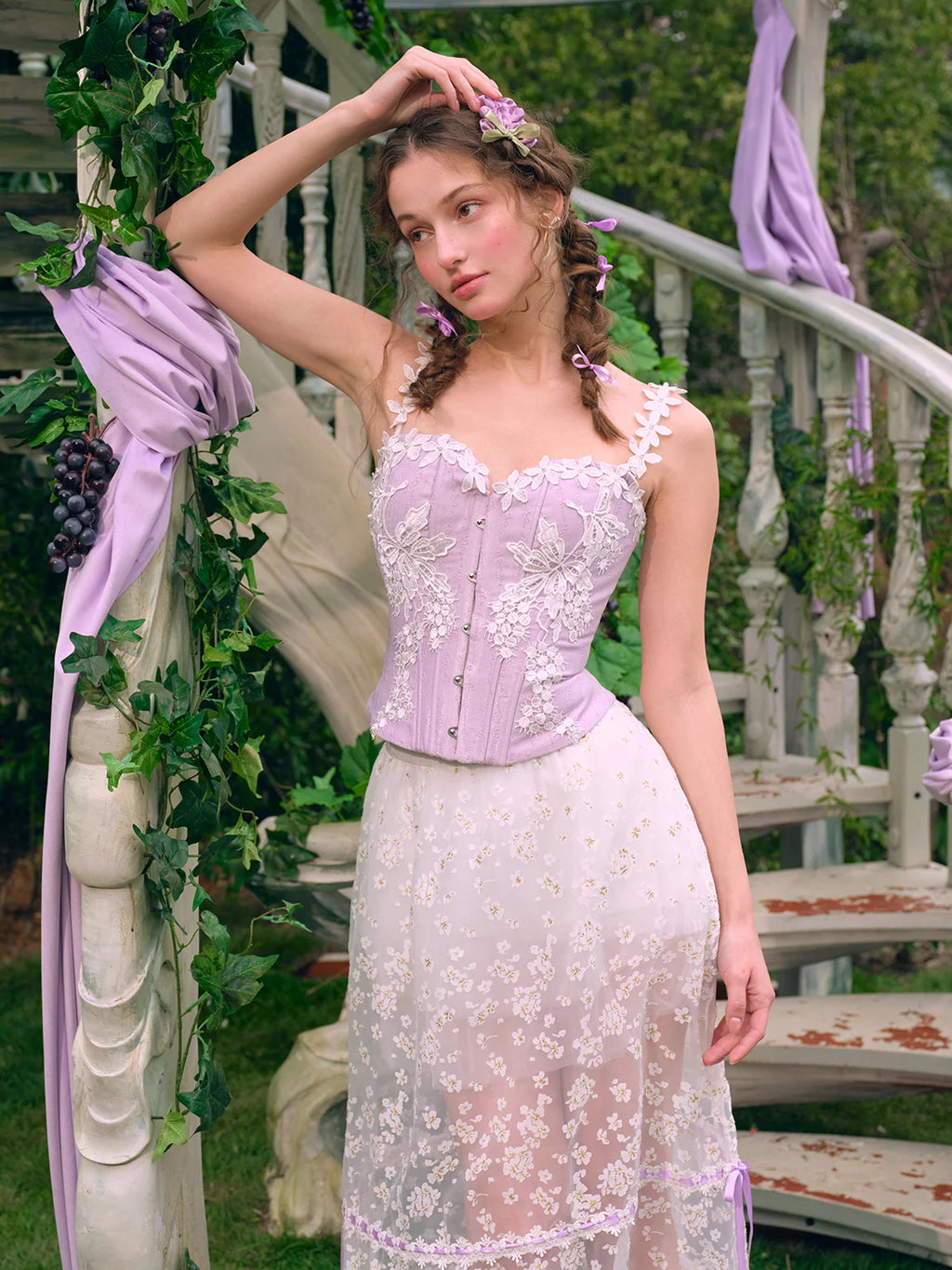 Floral Embroidered Corset & Sheer Skirt