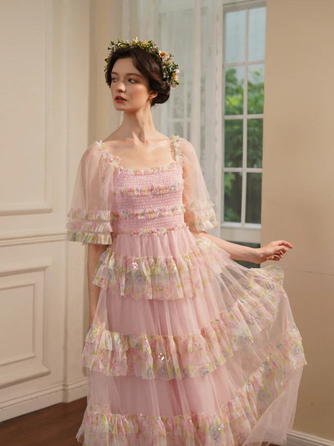 Blooming Ruffle Pink Tulle Dress