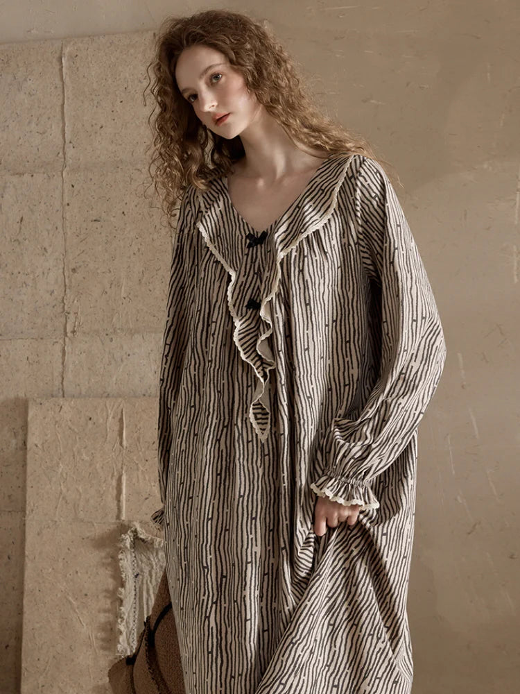Vintage Stripe Ruffle Nightgown