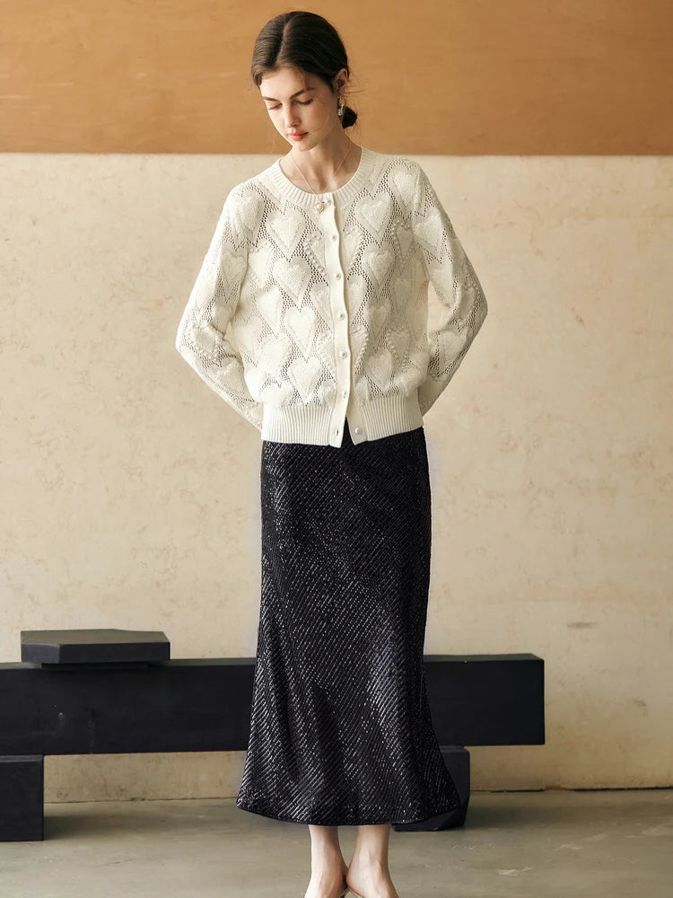Heart Knit Pearl Button Cardigan