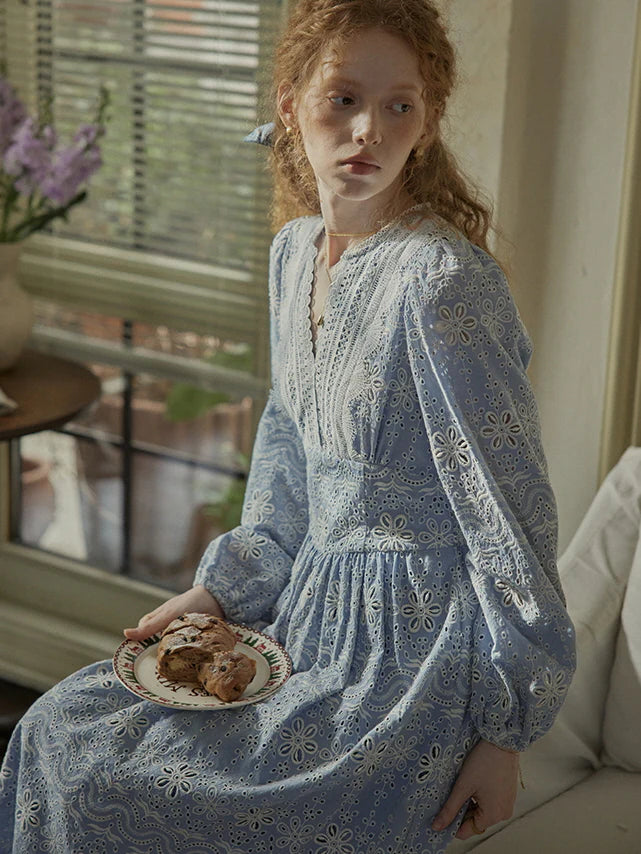 Enchanted Blue Embroidered Cotton Dress