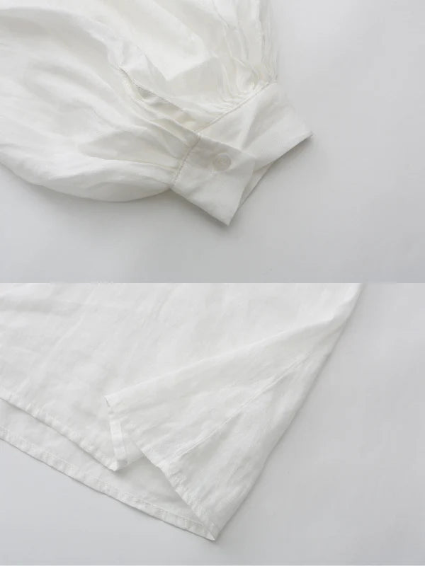 Embroidered Floral Brooch Linen Cotton Blouse