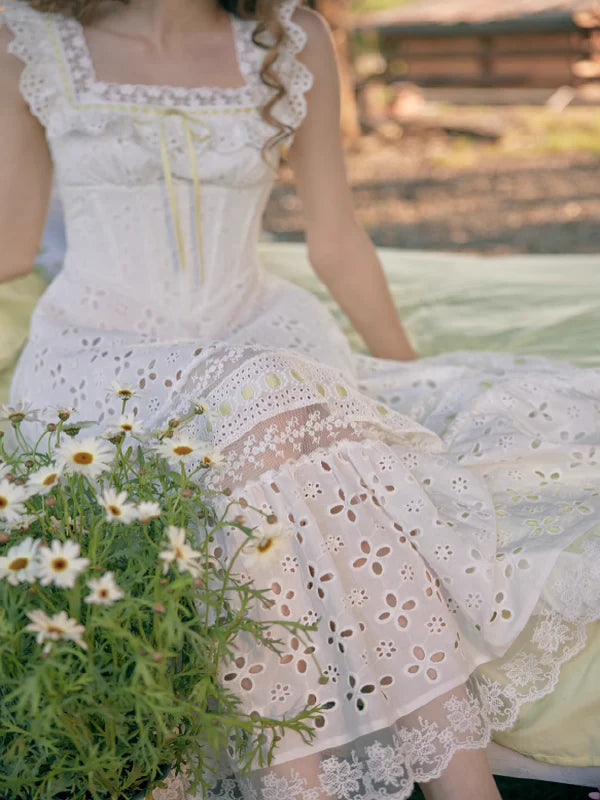 Lime Ribbon Fantasy White Dress