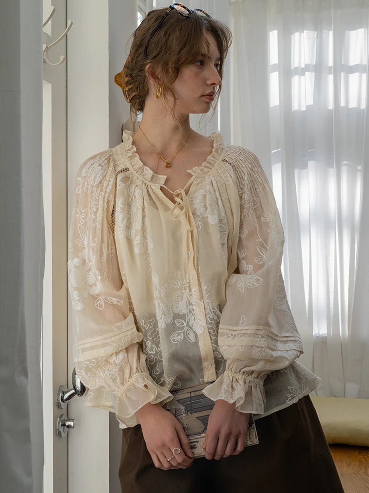 Ethereal Embroidered Lace Blouse