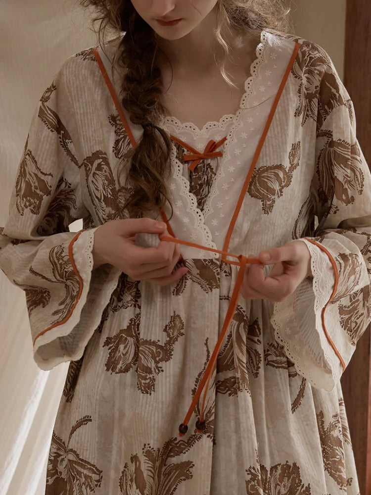 Woodland Toile Print Nightgown & Robe Set