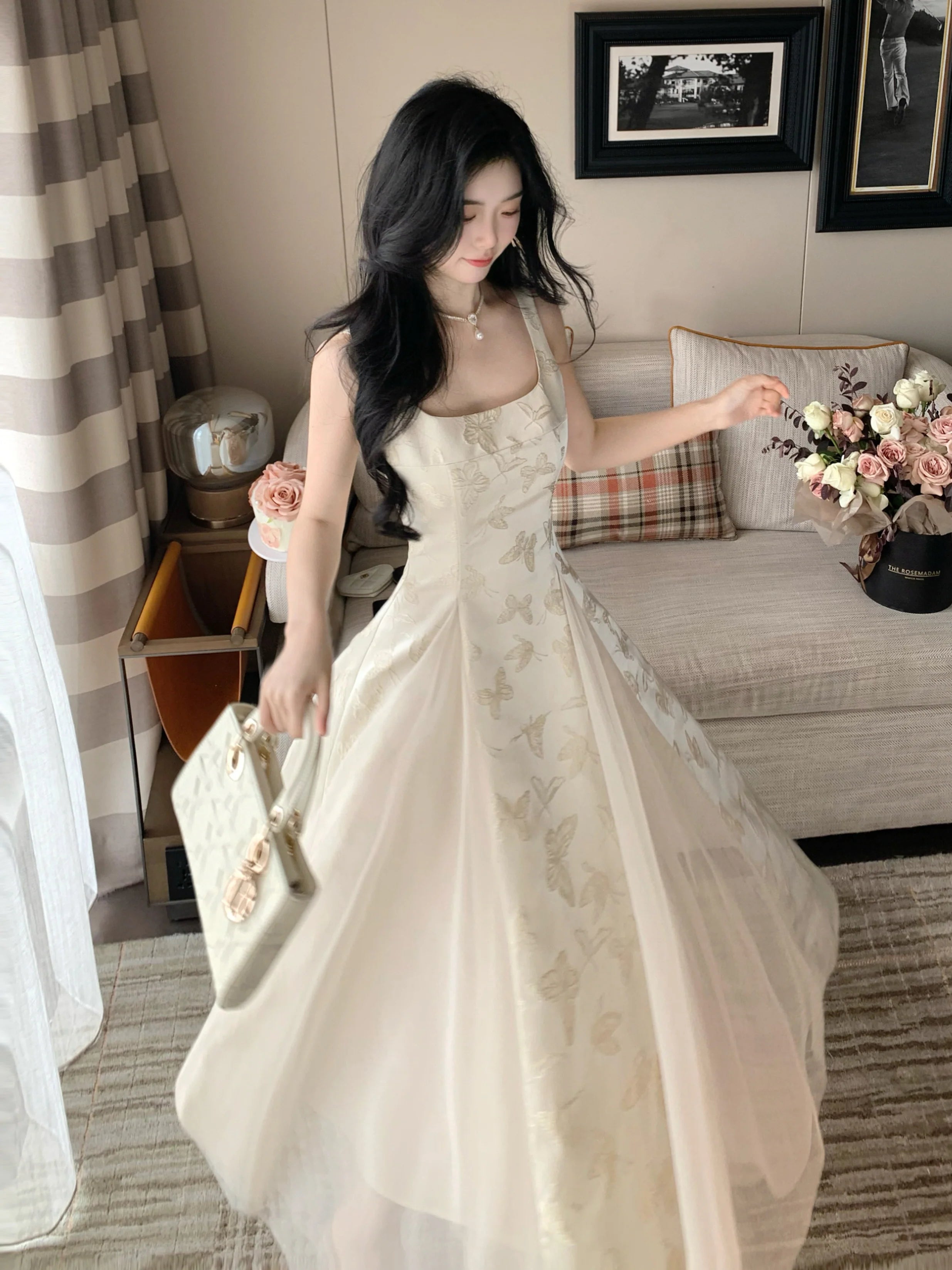 Ethereal Butterfly Embroidered Jacquard Dress