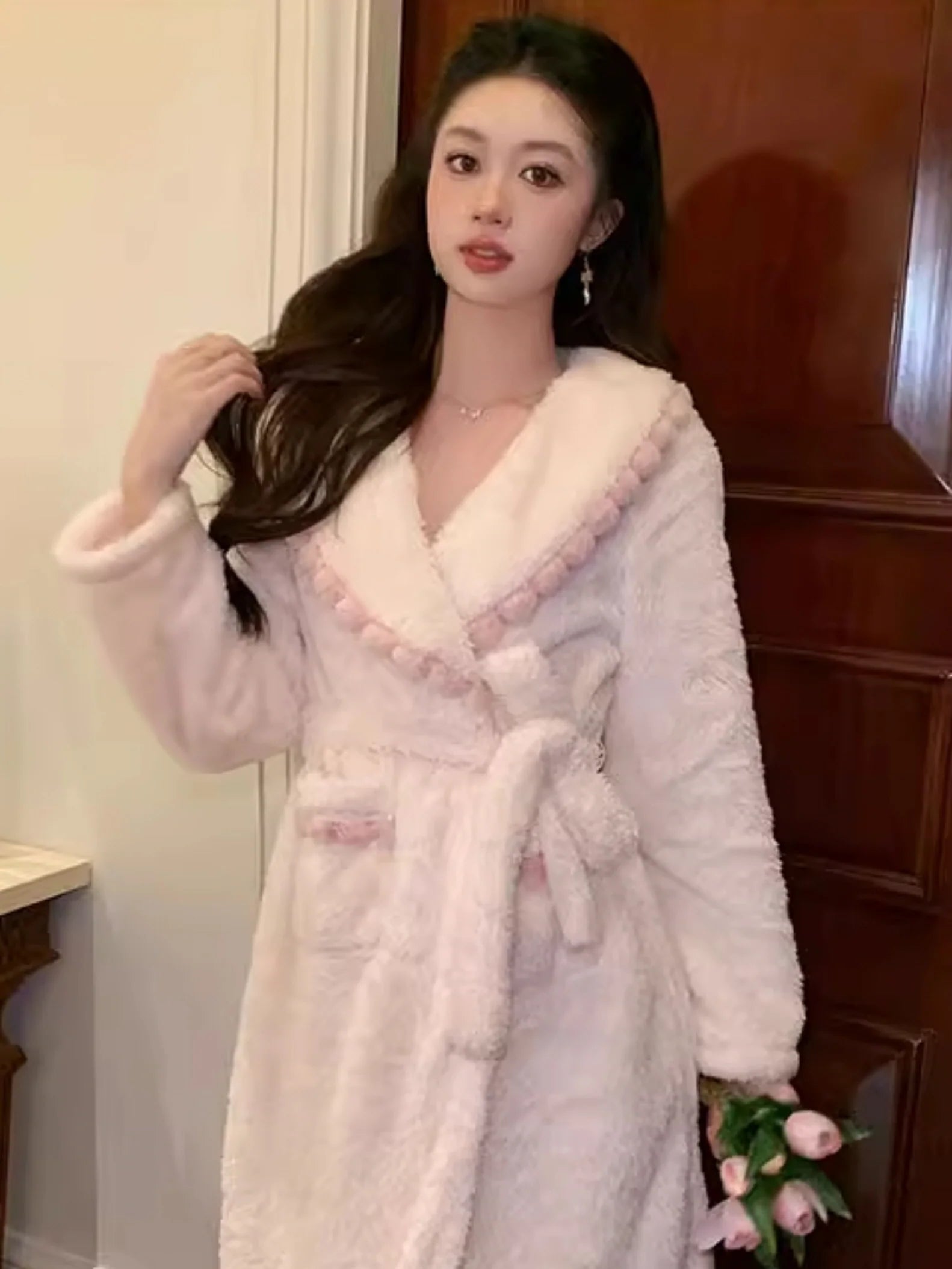 Pom Pom Velvet Winter Robe
