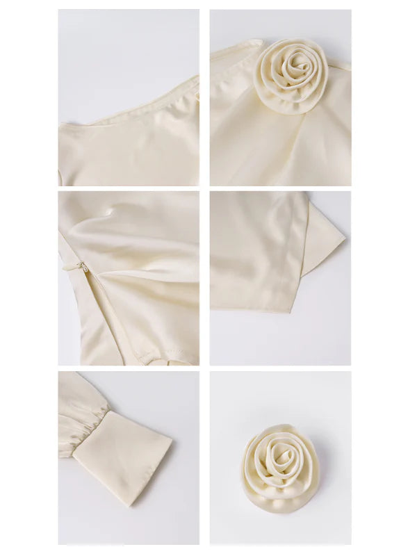 Off-Shoulder Flower Accent Blouse