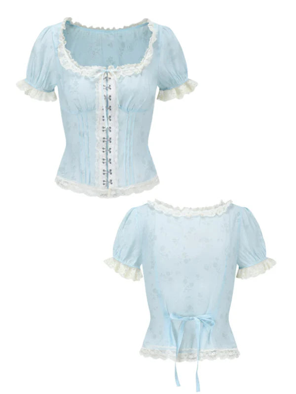 Whimsical Floral Lace-Up Corset Top