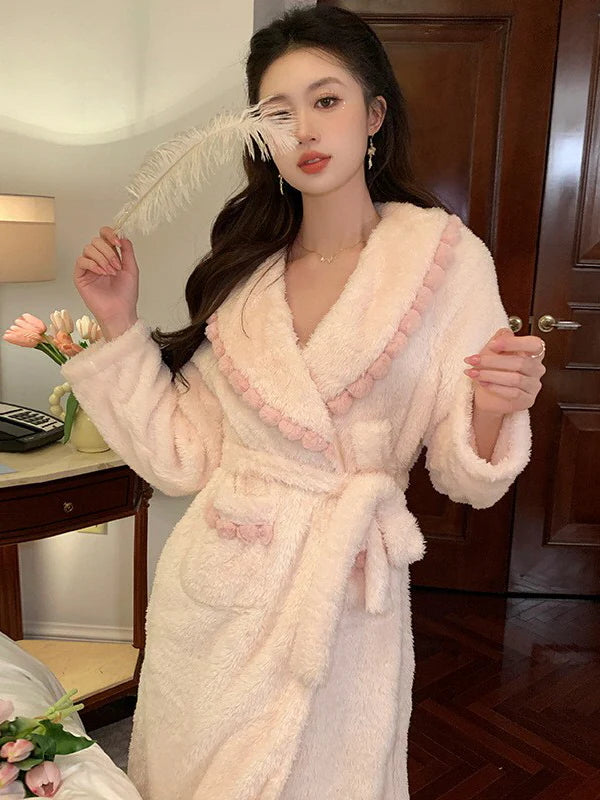 Pom Pom Velvet Winter Robe