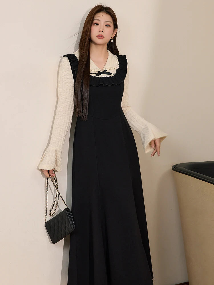 Ruffled Trim Vintage Lace Collar Dress