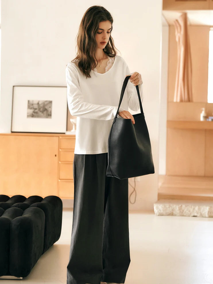 Lace Trim Soft Cotton Long Sleeve Top