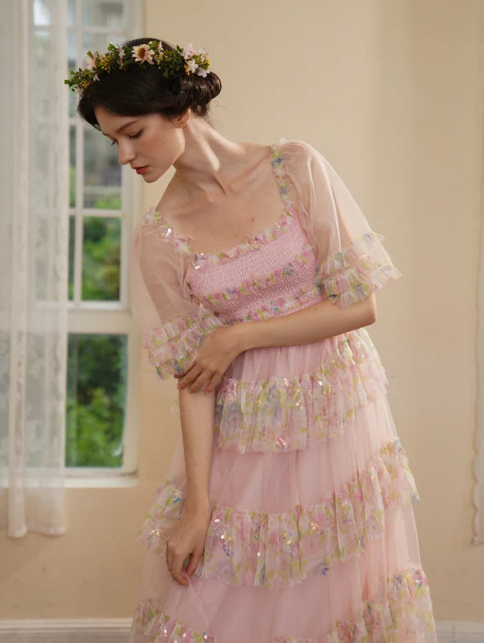 Blooming Ruffle Pink Tulle Dress