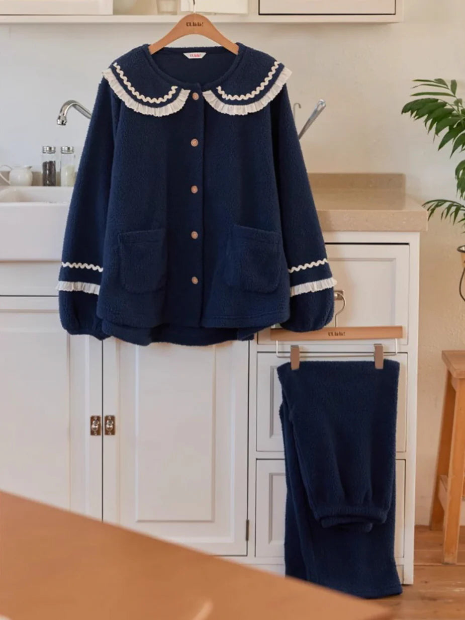 Midnight Ruffle Fleece Pajama Set