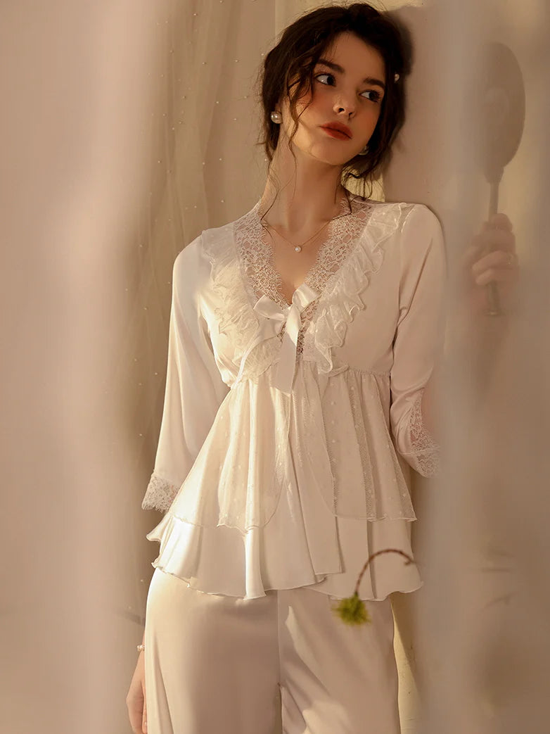 Elegant Romantic Ruffled Pajama Set