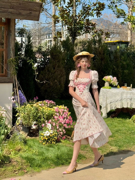 Strawberry Bloom Lace-Up Dress
