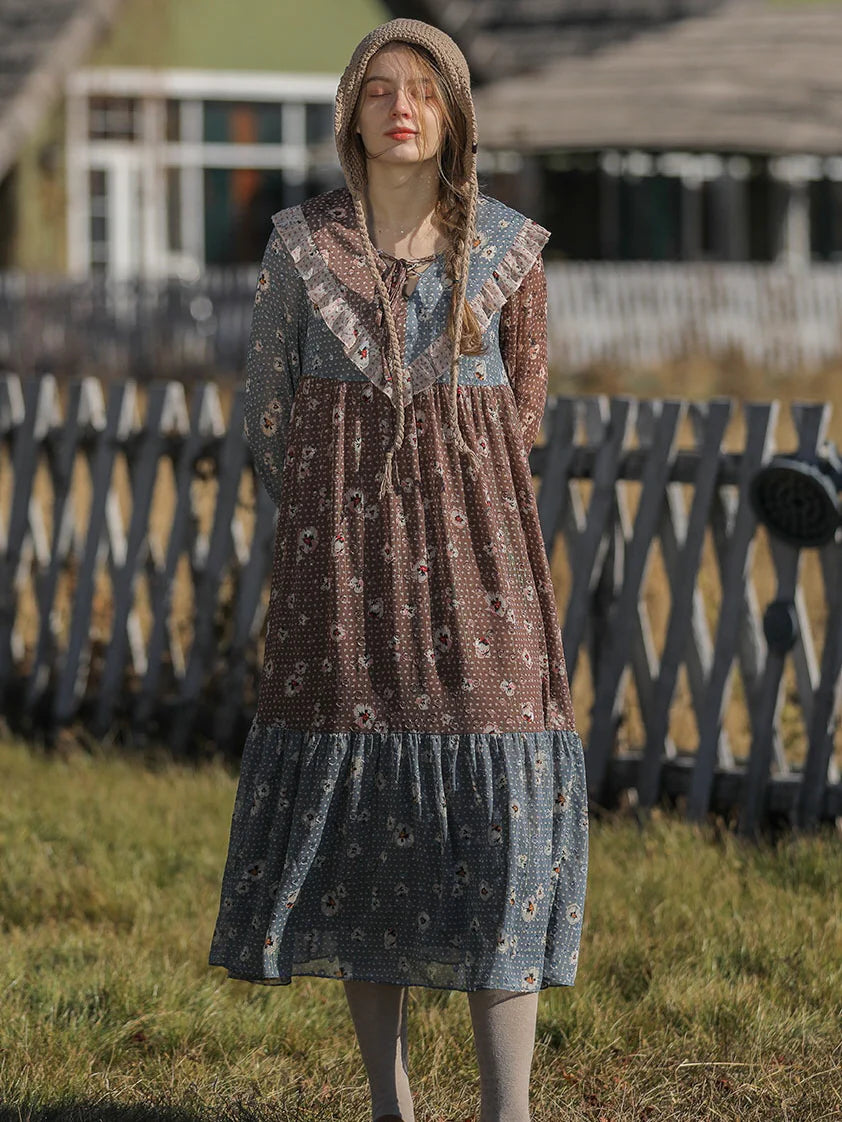 Autumn Patchwork Chiffon Dress