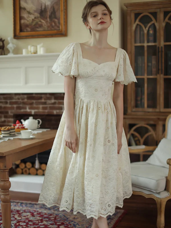 Ivory Garden Floral Embroidery Dress