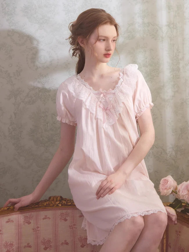 Romantic Lace-Trimmed Cotton Nightgown