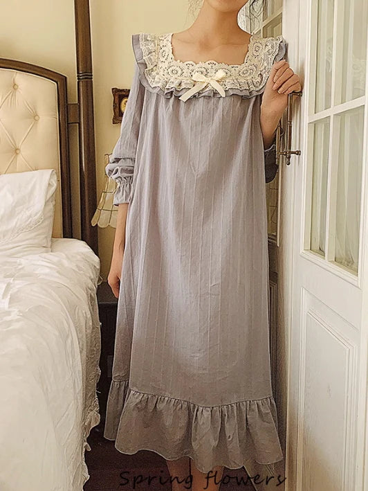 Vintage Lace Blue Cotton Nightgown