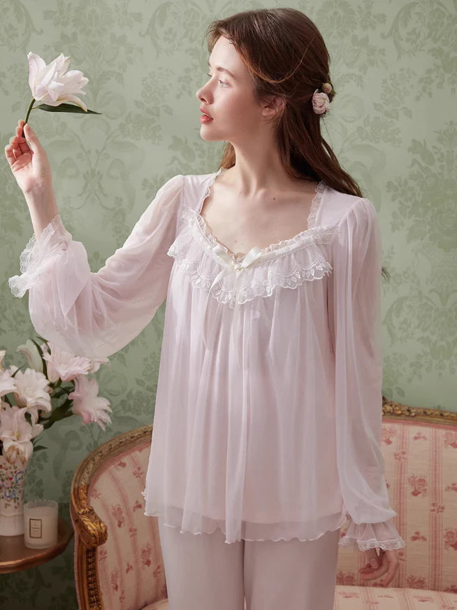 Ethereal Lace Lounge Pajama Set