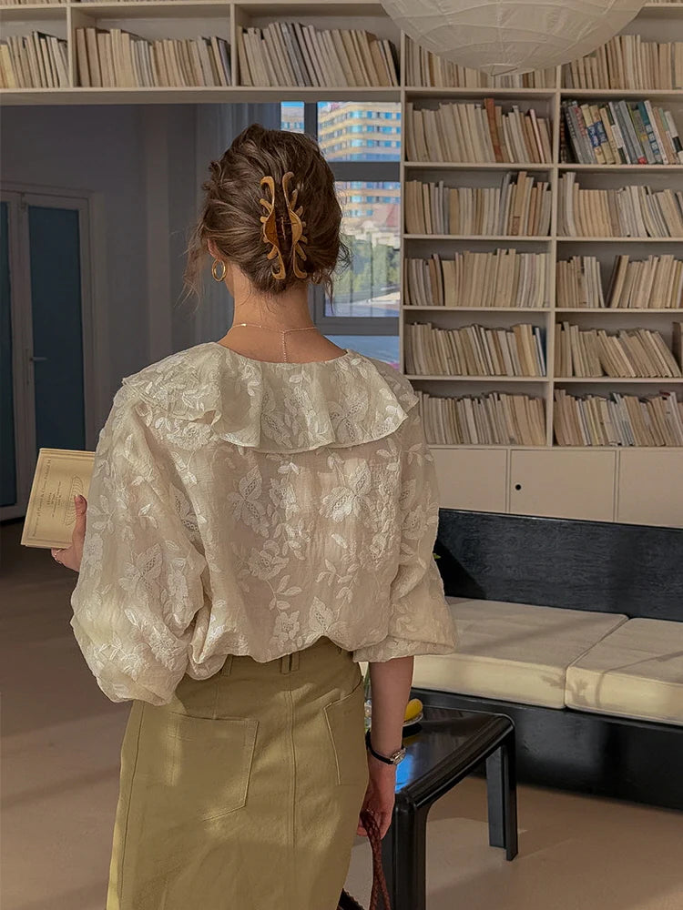 Romantic Sheer Floral Embroidered Blouse