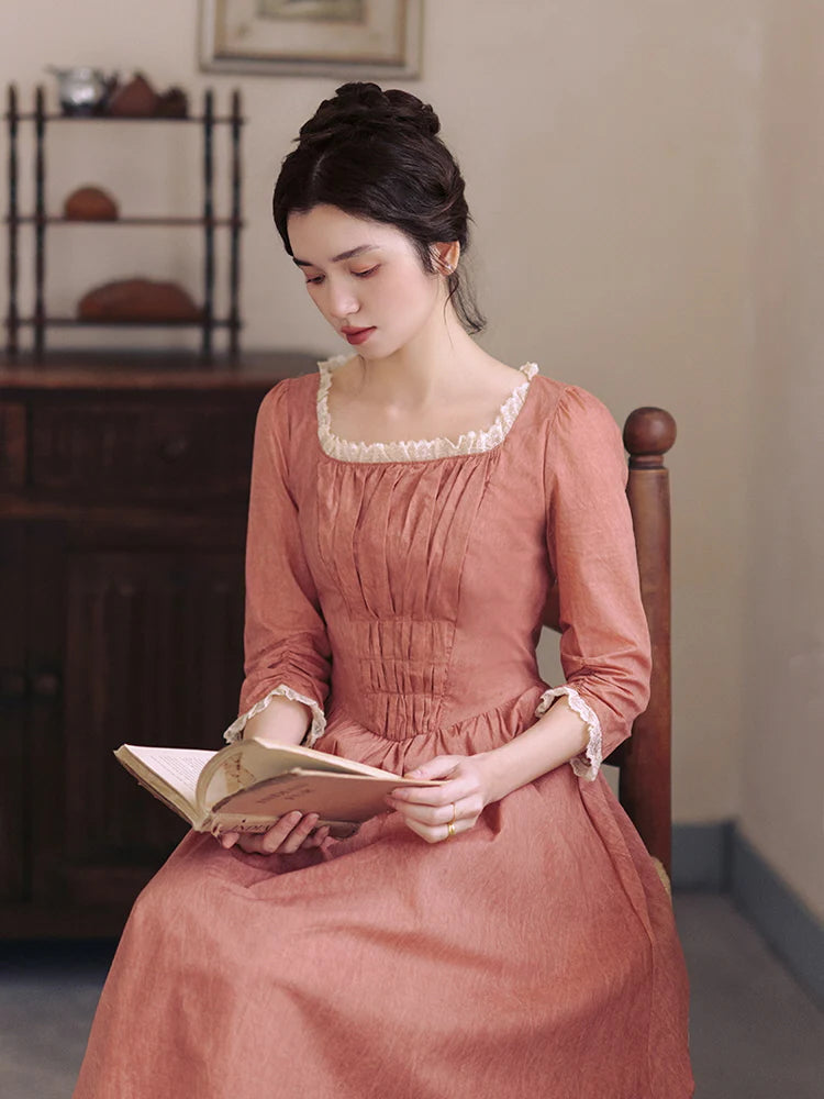 Retro Lace-Trimmed Cotton Dress