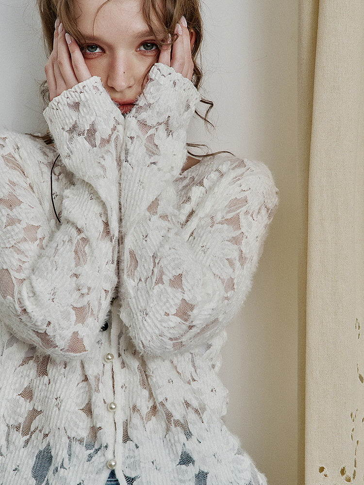 Ivory Whisper Lace Knit Cardigan