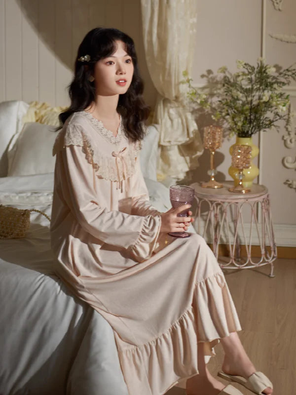 Beige Elegance Lace Nightgown