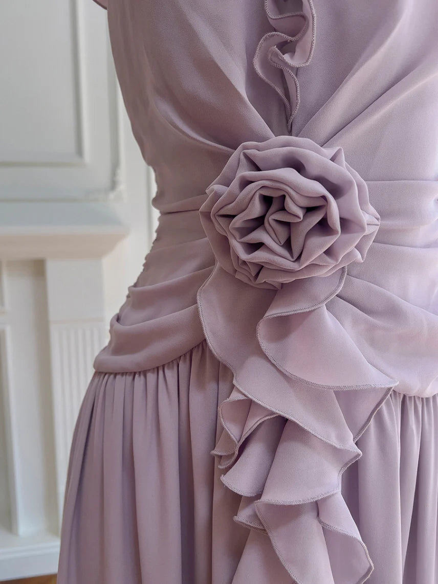 Lilac Rose Ruffle Chiffon Dress