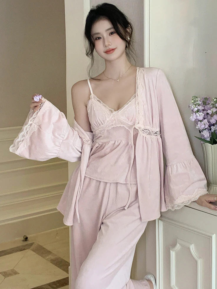 Enchanted Pink Velvet Lace Pajama Set