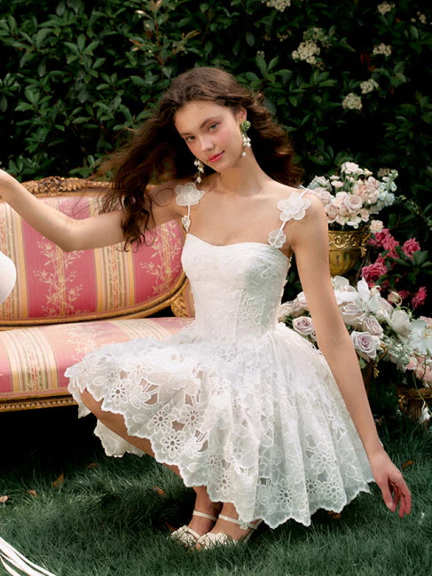 Blossom Lace Garden White Mini Dress