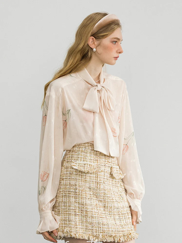 Romantic Tulip Bow-Tie Blouse