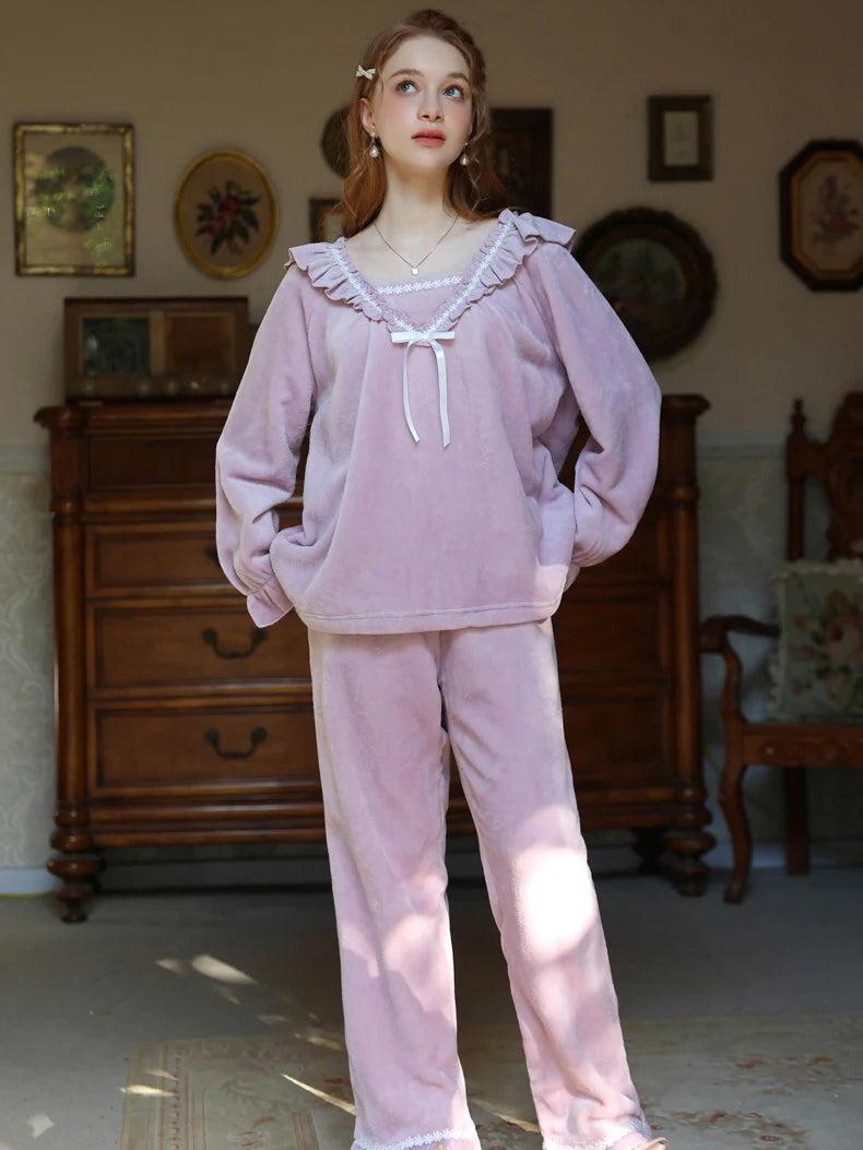 Velvet Ruffled Coquette Lounge Set