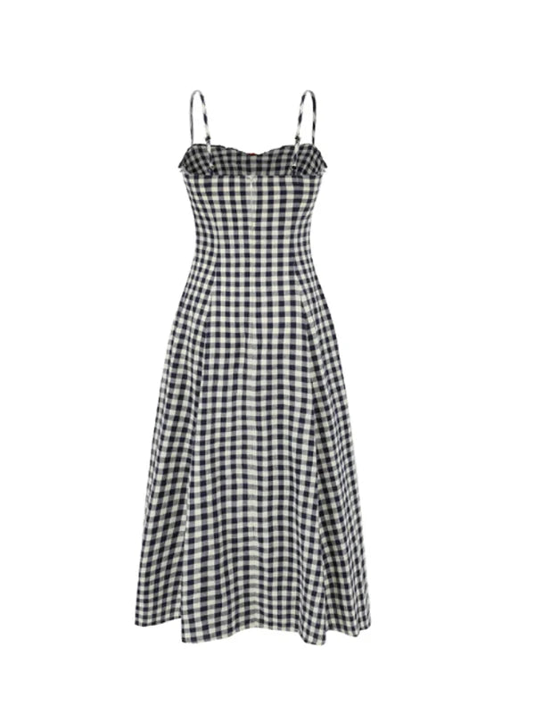 Navy Checkered Cotton Dress