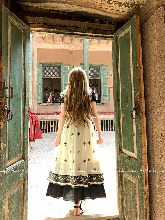 Black Tassel Embroidery Layered Dress