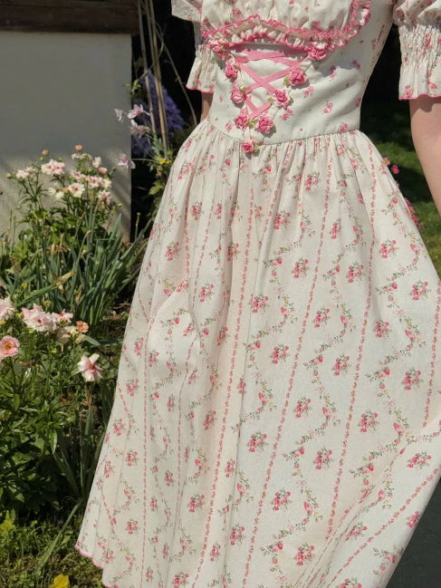 Strawberry Bloom Lace-Up Dress