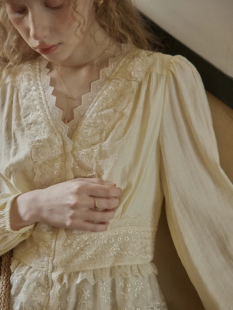 Ethereal Lace Embroidered Vintage Blouse