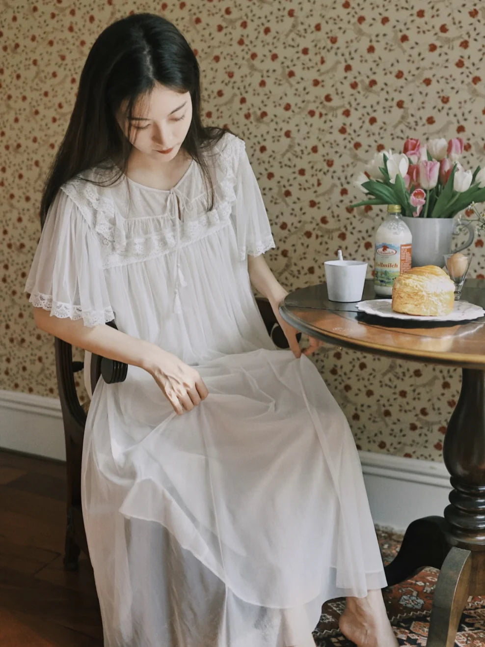 Ruffled Lace Sheer Nightgown